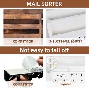 Organizzatore di posta in legno decorativo personalizzato con 5 chiavi rustiche per la decorazione della casa <span class=keywords><strong>sala</strong></span> - Product Image 4