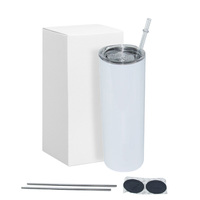 AGH Gobelet isotherme blanc en acier inoxydable de 20 oz, modèle droit et fin, vierge pour sublimation, avec paille en caoutchouc
