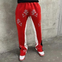 Celana Sweatpants Beludru Warna-warni Model Cross Flare Spliced, Pinggang Sedang, Gaya Y2K Urban, Celana Musim Dingin, Celana Sweatpants Flare Pria