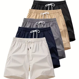 Dropshipping Conjunto de pantalones cortos casuales cómodos de color sólido-Poliéster suave, diseño elegante con cordón, ajuste relajado, lavado a mano - Product Image 1