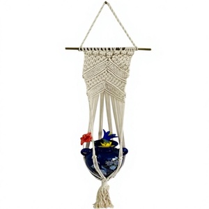 Porte-fleurs en macramé bohème en jute, support suspendu pour plantes avec design en corde pour la décoration de la maison et de Diwali - Product Image 3