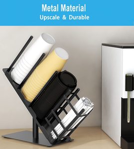 Portabicchieri in Metallo a 4 Scomparti, Organizzatore per Tazze e Coperchi <span class=keywords><strong>con</strong></span> Elastici, Espositore - Product Image 2