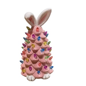Resin Rabbit Christmas <b>Tree</b> Pink 15cm Multicolored <b>Led</b> Lights Indoor Decor - Product Image 2