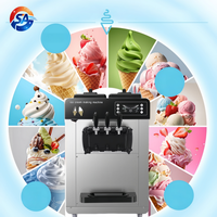 Machine à glace commerciale entièrement automatique la plus vendue, 3 saveurs, glace molle, sur table, en acier inoxydable, lait/eau, 1500W, garantie 1 an