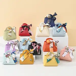 Best - Selling Large 24*10*25cm Pink PU Gift Candy Box Blue Leather Handbag With Silk Bow-knot For Birthday Party Wedding Favor
