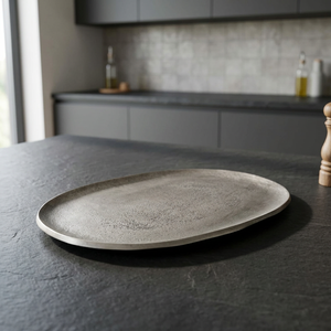 Modern Luxury Oval Metal <b>Decorative</b> Tray Minimalist Design Antique Weathered Finish Single Piece Abstract Art <b>Decor</b> - Product Image 2