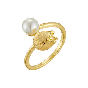 Pearl Tulip Shaped <b>Open</b> <b>Ring</b> AAA Grade Bezel Setting Adjustable Index Finger Band Everyday Wear - Product Image 5