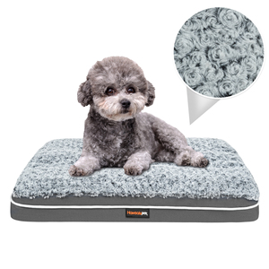 Gray Plush Dog <b>Bed</b> Rectangle Pet Mat Memory Foam Cushion Washable Removable Cover Anti-Slip Indoor Sleeping <b>Pad</b> - Product Image 5