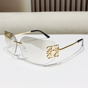 Frameless Beveled Square Sunglasses Pc Lens Uv400 Anti-Uv For Women Sports <b>Eyewear</b> - Product Image 2