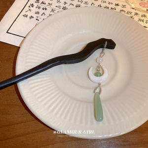 Chinois rétro cheveux accessoires Vintage cheveux bâton broche acajou résine larme lune pendentif épingle à cheveux cheveux bâton - Product Image 4