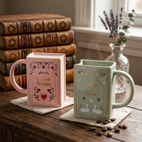 Tasse en porcelaine Bookworm, motif floral européen, impression de lettres, 300 ml, style coréen, avec poignée, cadeau d'entreprise pour les amateurs de livres