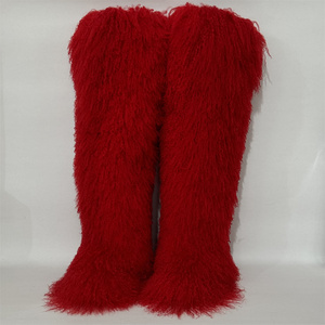 Sepatu bot bulu Mongolia wanita, bot penghangat bulu berbulu desain modis populer kualitas tinggi untuk wanita 72cm - Product Image 3