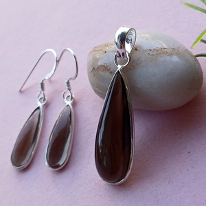 Boucles d'oreilles en argent massif avec pendentif en quartz fumé de haute qualité pour occasions féminines - Fournisseur en gros - Product Image 3
