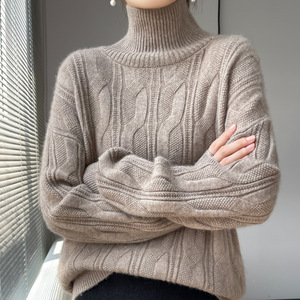 Automne hiver Vintage col haut <span class=keywords><strong>pull</strong></span> <span class=keywords><strong>pull</strong></span> pour femmes personnalisé rose tricoté cou usine directe - Product Image 1