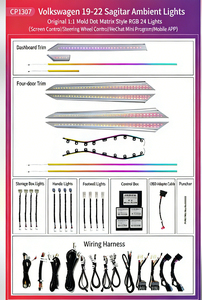 Kit d'éclairage ambiant dynamique 24 LED RVB multicolore à matrice de points, étanche IP65, Plug-and-Play 12V pour Sagitar 2019-2022, contrôlable par application - Product Image 6