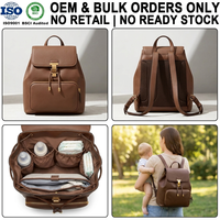 Sac à dos à langer OEM ODM personnalisé marron café en cuir végétalien PU grande capacité pour hôpital avec sangles de fixation pour poussette