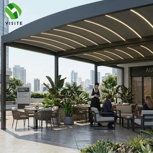 Pérgola de Aluminio Curvada a Medida con Persianas y Tira de LED, Gazebo Motorizado Impermeable <span class=keywords><strong>para</strong></span> Patio de Villa - Product Image 4