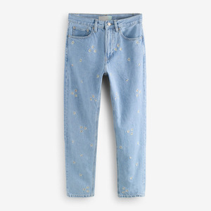 Pantalones Vaqueros de Mezclilla Lavados de Cintura Alta para Mujer, Estilo Casual de Verano, Bordados con Flores, con Botones, Ropa de Calle Elegante, Alta Calidad OEM - Product Image 4