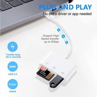 Lector de Tarjetas 3 en 1 Tipo C con Adaptador USB OTG para iPhone 14/13/11/12/X Pro, para Cámara de Cobre Puro