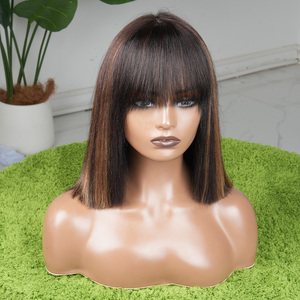 Wholesale P4/27 Highlight Bob <b>Wig</b> Human Hair 10 Inch Short <b>Wig</b> with Bangs Glueless Wear and Go Yaki Straight for Black Women - Product Image 1