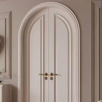 Porte d'entrée en verre cintrée de style américain rétro marron avec structure en bois massif pour villa
