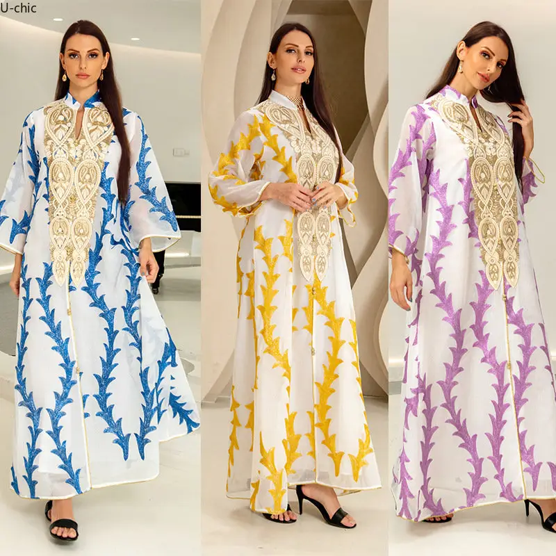 U-chic medio oriente abbigliamento donna musulmana Abaya cuciture floreali abito ricamato abito turco Abaya