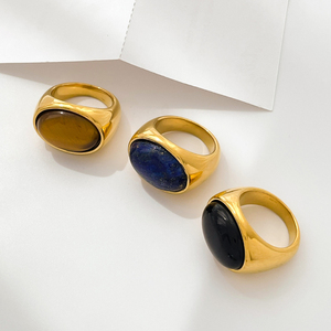 Bague ovale en acier inoxydable avec pierres précieuses Lapis Lazuli Agate Oeil de tigre Bijoux en <span class=keywords><strong>pierre</strong></span> naturelle Bijoux pour femme Bague en pierres naturelles - Product Image 1