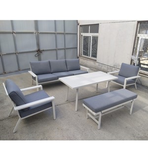 Muebles de patio Juego de sofás de comedor bajos de aluminio de 6 piezas-Juego de muebles de jardín de exterior K.D con cojín - Product Image 2