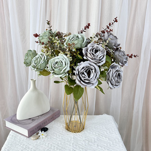 ดอกกุหลาบไหมประดิษฐ์ 11 หัว ลายดิ้นทอง สำหรับตกแต่งบ้าน งานแต่งงาน - Product Image 4