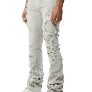 Jeans de Mezclilla Apilados para Hombre, Estilo Vintage, Desgastados, con Apliques de Llama, OEM - Product Image 3