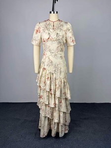 <span class=keywords><strong>Vestidos</strong></span> al por mayor elegantes con cuello en V, manga corta, hasta el suelo, cintura alta, estampado floral, volantes <span class=keywords><strong>de</strong></span> verano, ajuste ceñido, elegantes para fiesta, estilo cola <span class=keywords><strong>de</strong></span> pez. - Product Image 5
