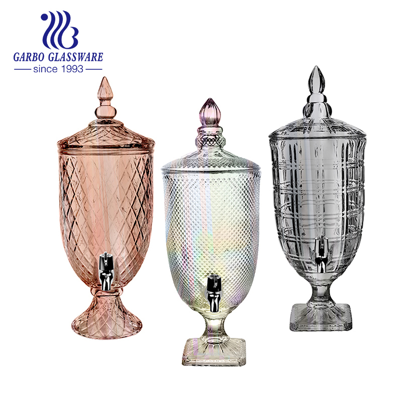 Verre Gravé Distributeur de Jus de Fruit de Grande Capacité 45L Conteneur de Jus de Vin En Verre Avec Robinet Et Couvercle