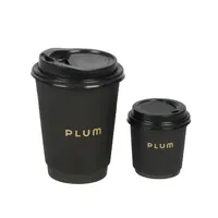 Disposable Double Wall Gold Foil Stamping Custom Logo All Black Hot Coffee Paper Cup with PS Lid