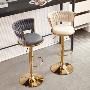 Factory Hot Sell Height Adjustable Modern Luxury Bar Furniture Green Velvet Swivel <b>Pink</b> Bar Stool for Kitchen with Gold Leg - Product Image 4