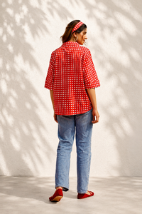 Camiseta de Picnic en Positano para Mujer |   Tela Popelina de Algodón con Patrón Geométrico Informal |   Ropa Casual con Botones al Frente - Product Image 4