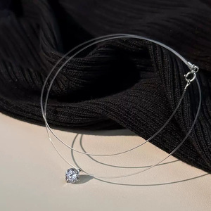 Mermaid Tears Diamond Necklace Women S925 Silver Invisible Fishing Line Clavicle Chain Everyday Wear Geometric Design - Product Image 3