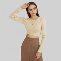 KD Fabricant de tricots personnalisés pour la maison Top en tricot pour dames Pull en tricot à col rond Pull court pour femmes