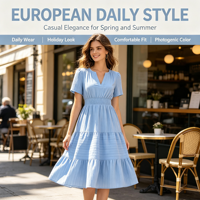 Robe longue décontractée Posimia multi-couches à volants cascade et taille élastique, idéale pour l'été, le printemps et l'automne, couleur unie, ODM/OEM