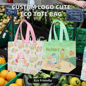 Custom Logo Printed Non Woven Fabric Tote <b>Bag</b> <b>Medium</b> <b>Size</b> Cartoon Pattern Gift Shopping <b>Bag</b> with PP Webbing Handles - Product Image 2