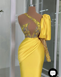 Nuevos Vestidos <span class=keywords><strong>de</strong></span> cóctel amarillos sexis <span class=keywords><strong>para</strong></span> mujer, Vestidos <span class=keywords><strong>para</strong></span> ocasiones especiales <span class=keywords><strong>de</strong></span> un hombro, Vestidos <span class=keywords><strong>de</strong></span> sirena, Vestidos <span class=keywords><strong>de</strong></span> noche femeninos - Product Image 2
