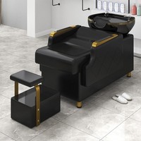 Chaise de lavage de cheveux semi-allongée moderne de luxe, lit de rinçage, lavabo en céramique, salon de beauté spécial, salon de coiffure