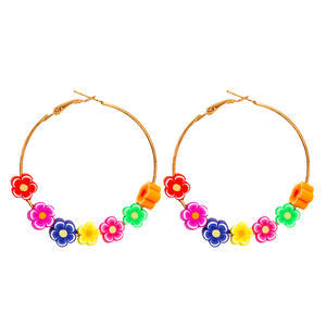 2021 personnalité de la mode style bohème fleur géométrique grand cercle doux poterie boucles d'oreilles pour les femmes - Product Image 1