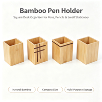 Porte-stylos en bambou carré, porte-stylos de bureau, organisateur de bureau en bambou naturel pour la papeterie de bureau