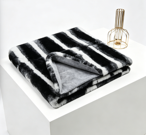 Manta de Lujo con Diseño de <span class=keywords><strong>Chinchilla</strong></span>, de Piel de Conejo Rex Auténtica, Suave, con Rayas Blancas y Negras, Perfecta para Sofá, Decoración del Hogar y Prendas - Product Image 1