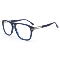 HIGO Monture de Lunettes Double Pont en Acétate Style Vintage de Luxe pour Hommes, Anti-Lumière Bleue, pour Myopie