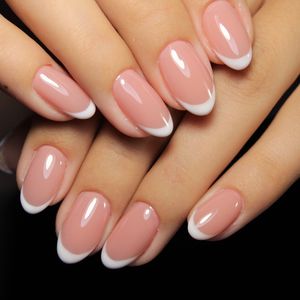 <span class=keywords><strong>Uñas</strong></span> Postizas <span class=keywords><strong>Cortas</strong></span> Redondas <span class=keywords><strong>de</strong></span> Acrílico Rosa Claro, Diseño Simple, Brillante, Modelo Francés para Salón, <span class=keywords><strong>Uñas</strong></span> Postizas a Presión - Product Image 2