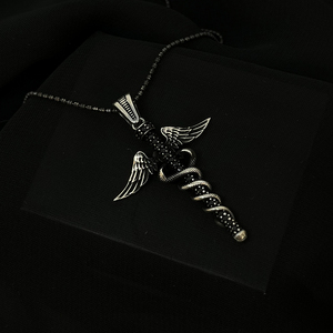 Collier en argent avec chaîne Caduceus, fait à la main, symbole médical, bijoux de médecine, vente en gros, collier pour médecin et infirmière, cadeau - Product Image 2