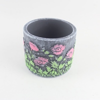 Grand pot à fleurs rustique vintage pour plantes succulentes, motif papillon et oiseau peint à la main