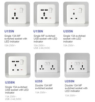 Prise universelle double 13A FM à double interrupteur, standard britannique, avec ports USB-C pour éclairage néon et usage domestique