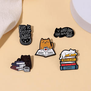 Beaux chats broche lire livre vilain chaton noir broches sac revers Badge Kawaii doux émail broche prêt à expédier - Product Image 1